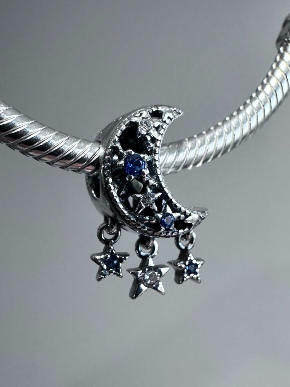 NEW Authentic PANDORA 925 Silver Blue Star & Crescent Moon Charm 799643C01